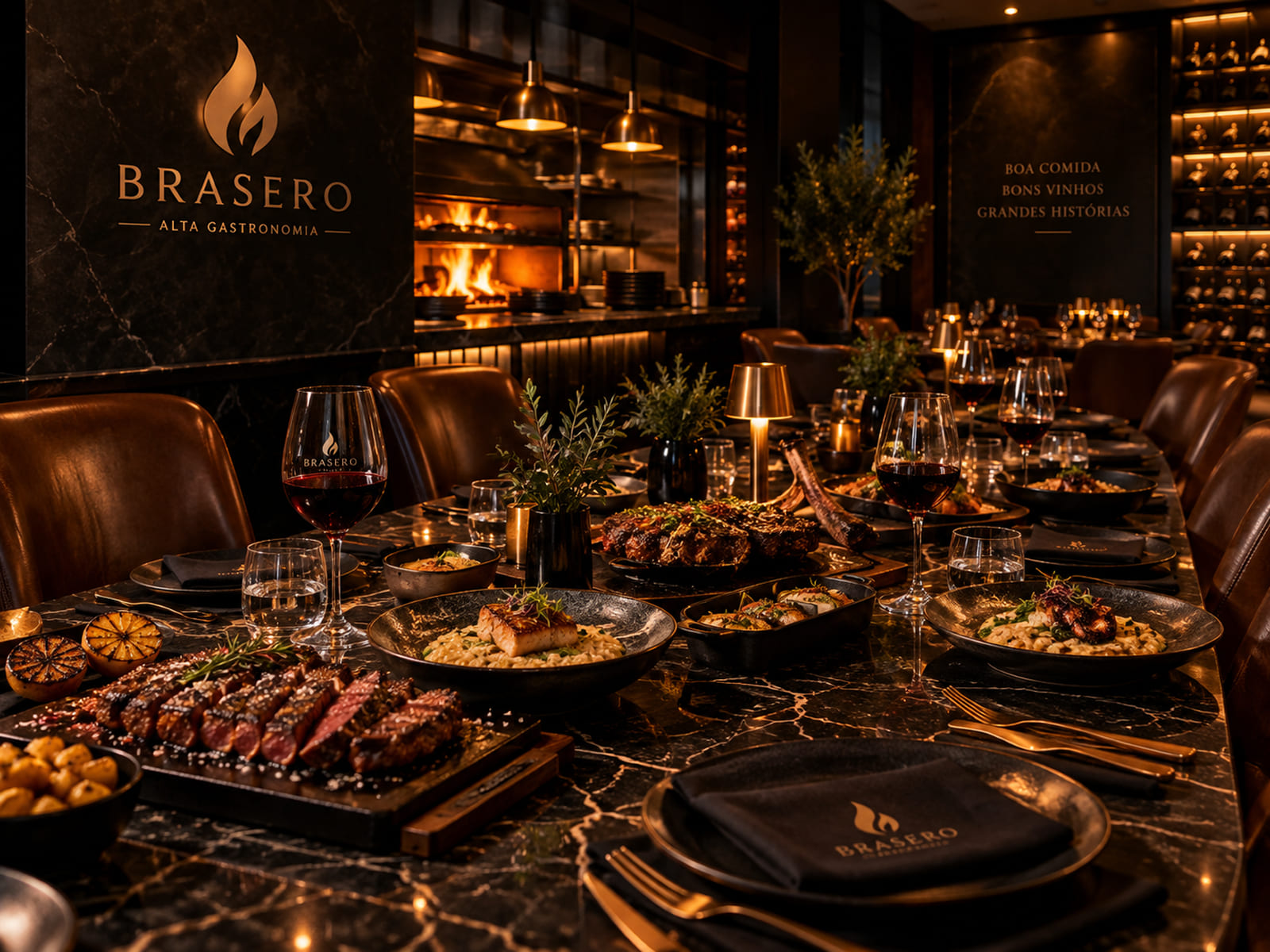 Mesa com pratos e taças